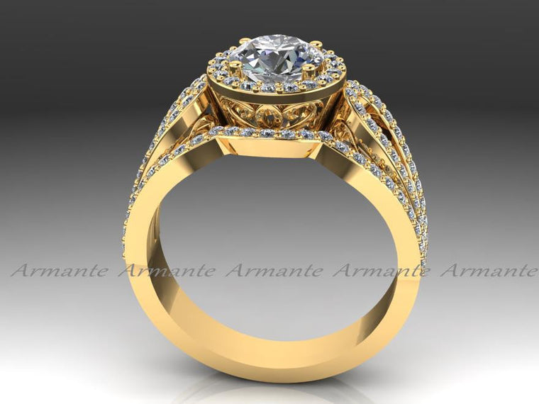 14K Yellow Gold Diamond And Moissanite Filigree Ring Wedding Set