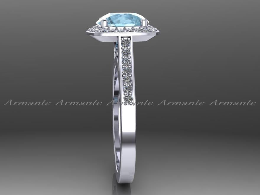 Vintage Aquamarine and Diamond White Gold Engagement Ring