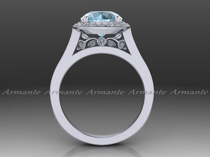 Vintage Aquamarine and Diamond White Gold Engagement Ring