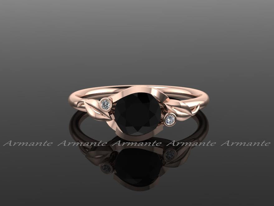 Black Diamond Ring, Unique Floral Engagement Ring