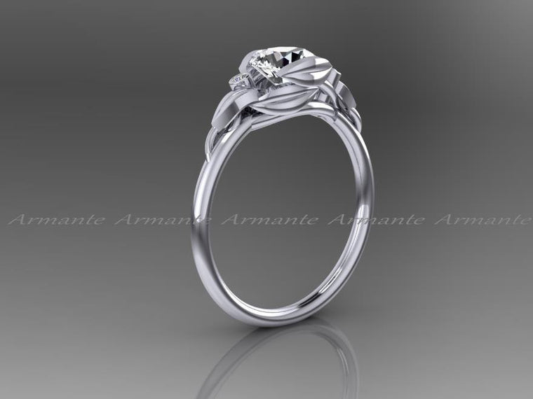 White Sapphire & Diamond Floral Engagement Ring