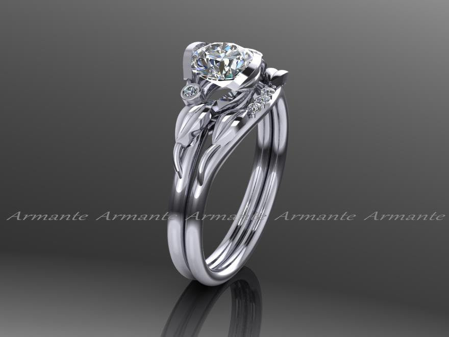 Moissanite & Diamond Floral Engagement Ring Set