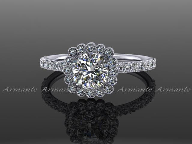 Cushion Cut, Moissanite & Diamond Engagement Ring