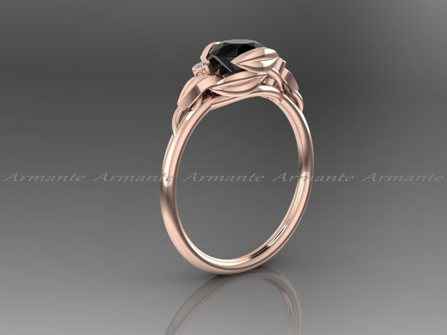 Black Diamond Ring, Unique Floral Engagement Ring