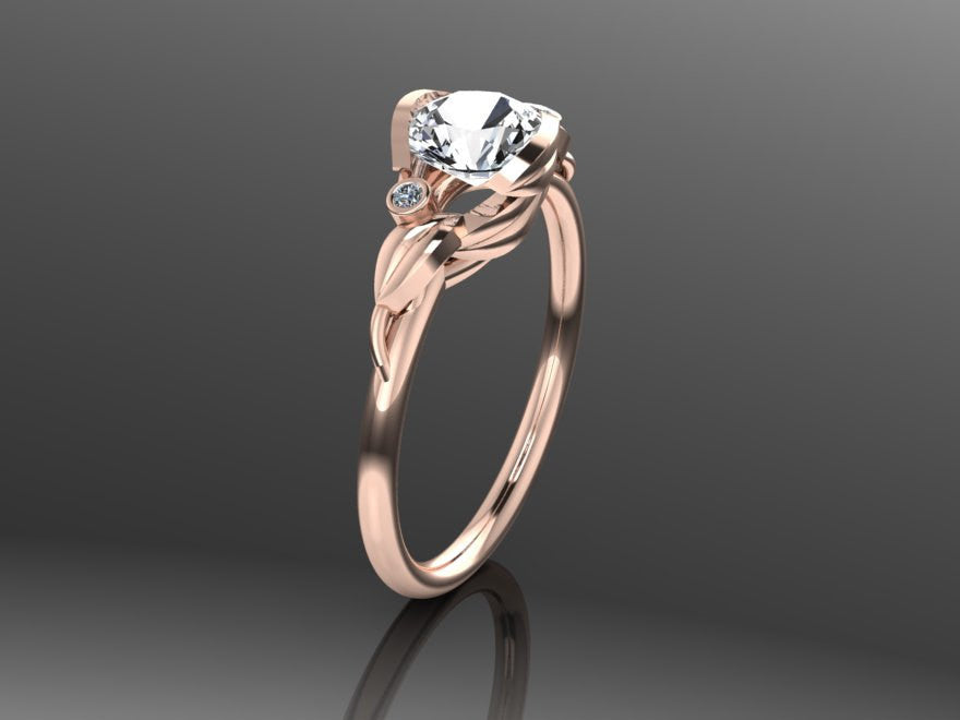 Floral Wedding Ring, White Sapphire, Diamond Engagement Ring