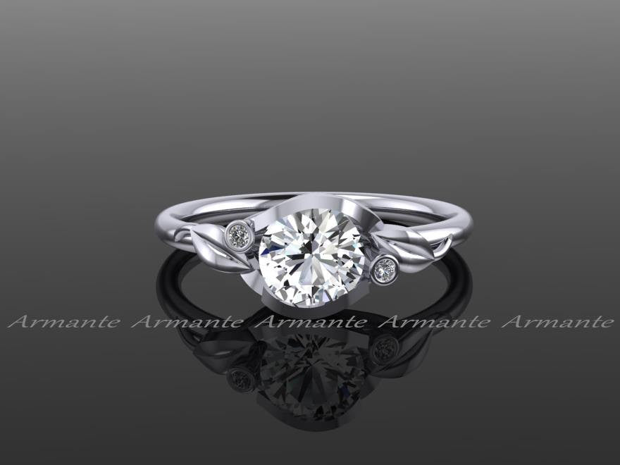 White Sapphire & Diamond Floral Engagement Ring