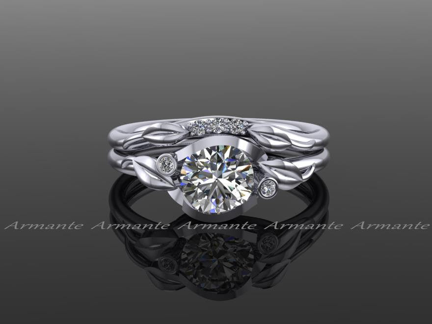 Moissanite & Diamond Floral Engagement Ring Set