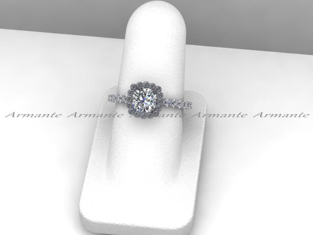 Cushion Cut, Moissanite & Diamond Engagement Ring