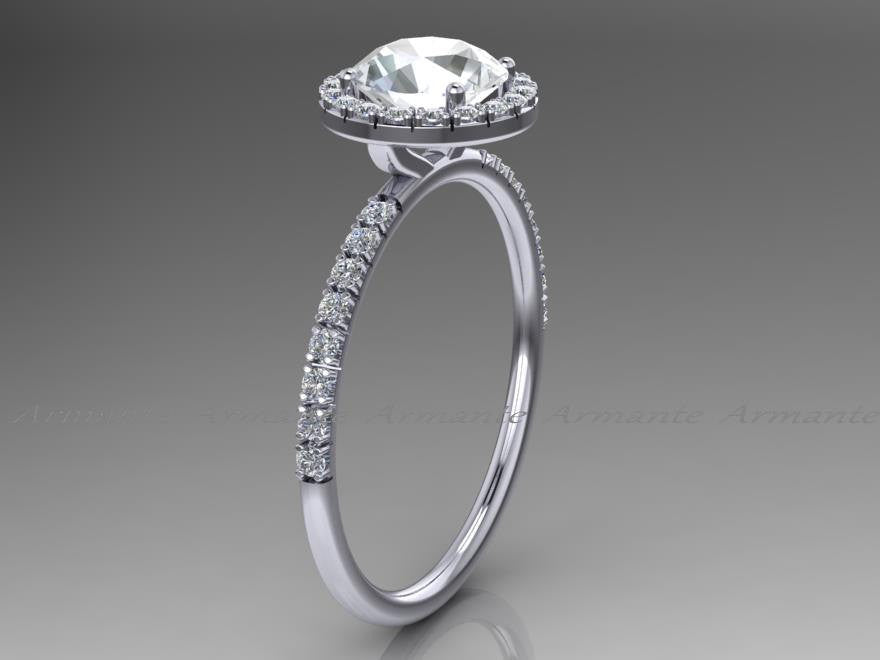 White Topaz And White Sapphire White Gold Halo Wedding Ring