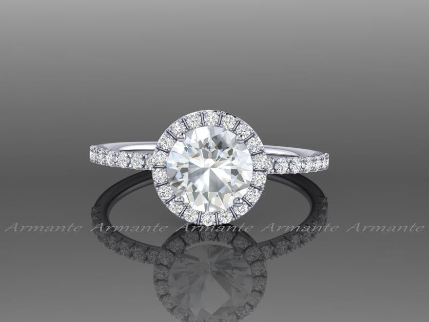 White Topaz And White Sapphire White Gold Halo Wedding Ring