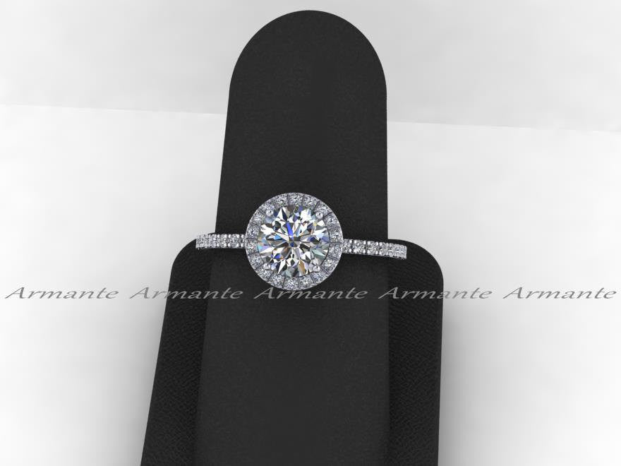 Diamond Free Moissanite And White Sapphire Halo Engagement Ring