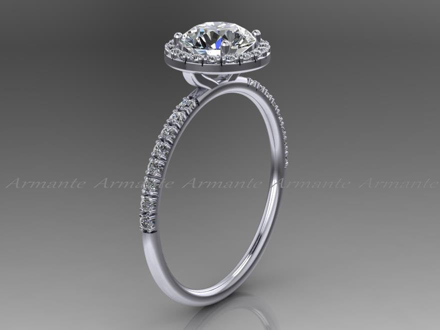 Diamond Free Moissanite And White Sapphire Halo Engagement Ring
