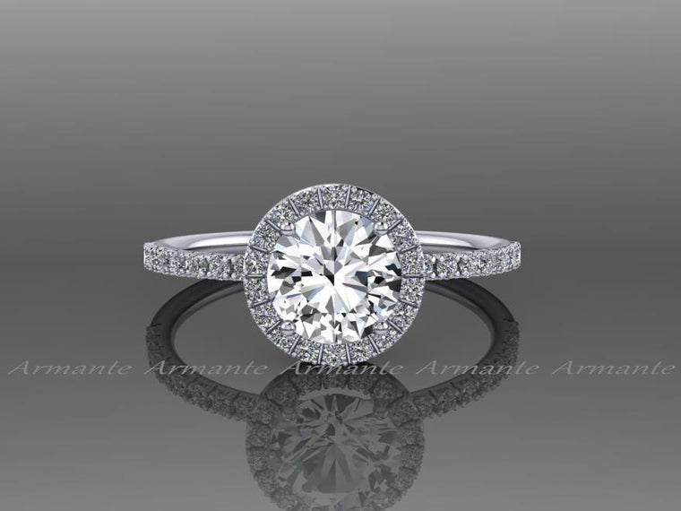 White Gold Halo White Sapphire Engagement Ring