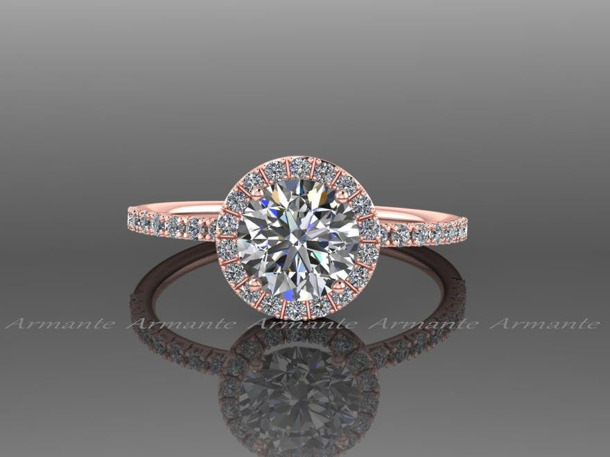 Moissanite & White Sapphire 14K Rose Gold Halo Wedding Ring