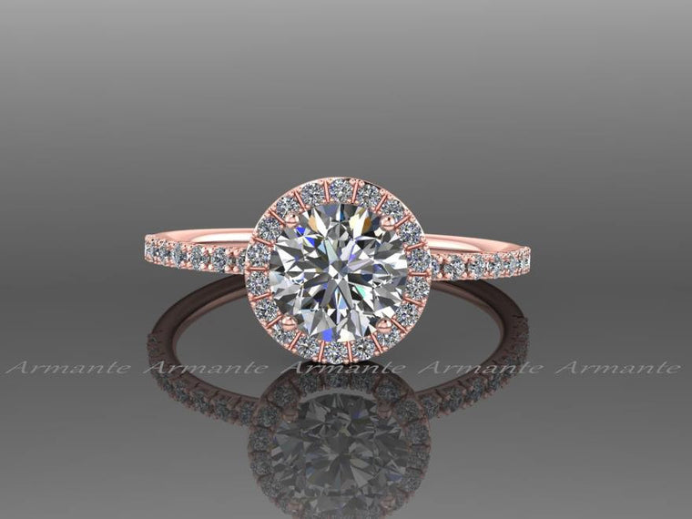 Moissanite & White Sapphire 14K Rose Gold Halo Wedding Ring
