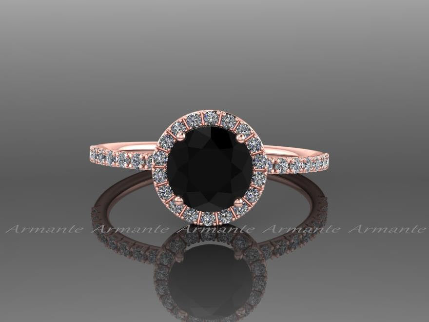 Halo Black Diamond Engagement Ring, Diamond Wedding Ring