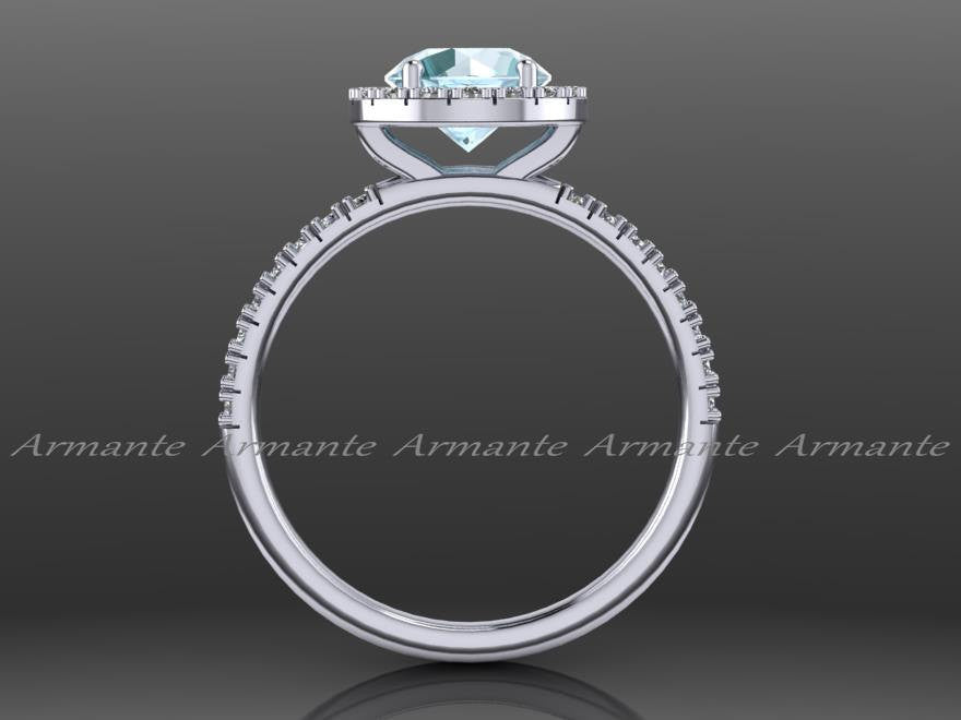 Halo Aquamarine And White Sapphire Wedding Ring