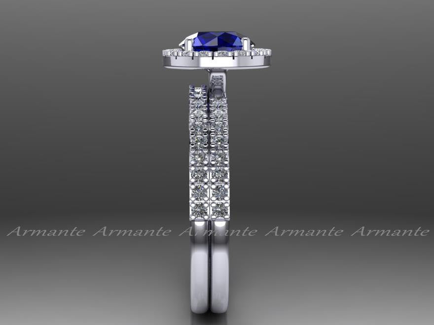Diamond2Deal 14k White Gold Blue Sapphire Wedding Band - 0.26 Cttw, Tapered Ring With 17 Natural Sapphires