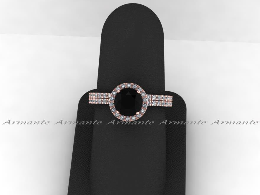 Rose Gold White Sapphire And Black Diamond Wedding Ring Set