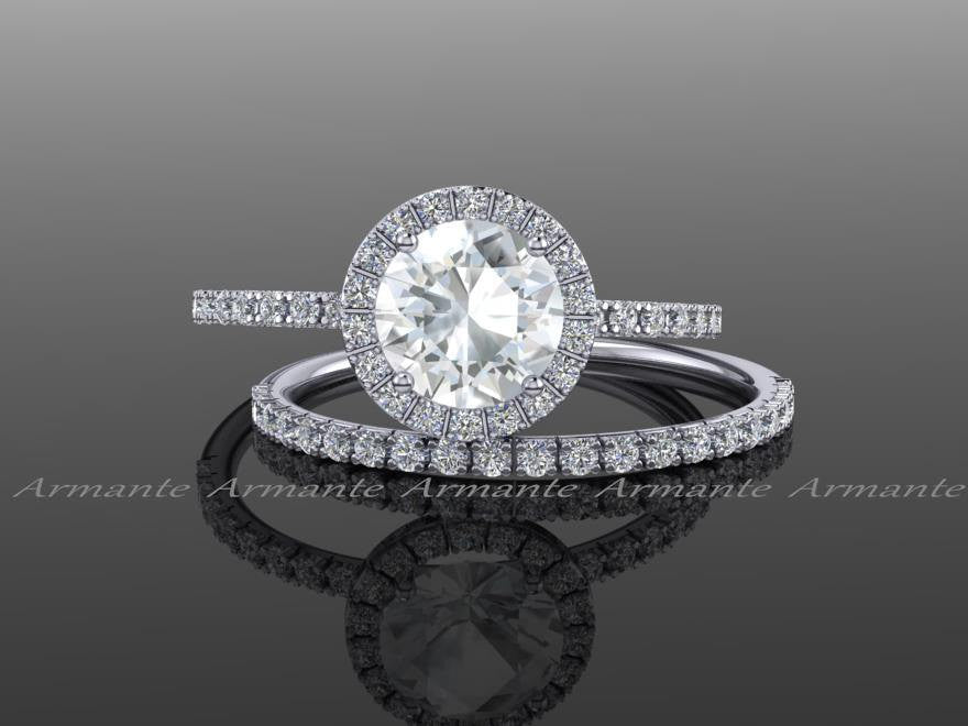 Diamond Free White Gold White Sapphire Halo Wedding Set