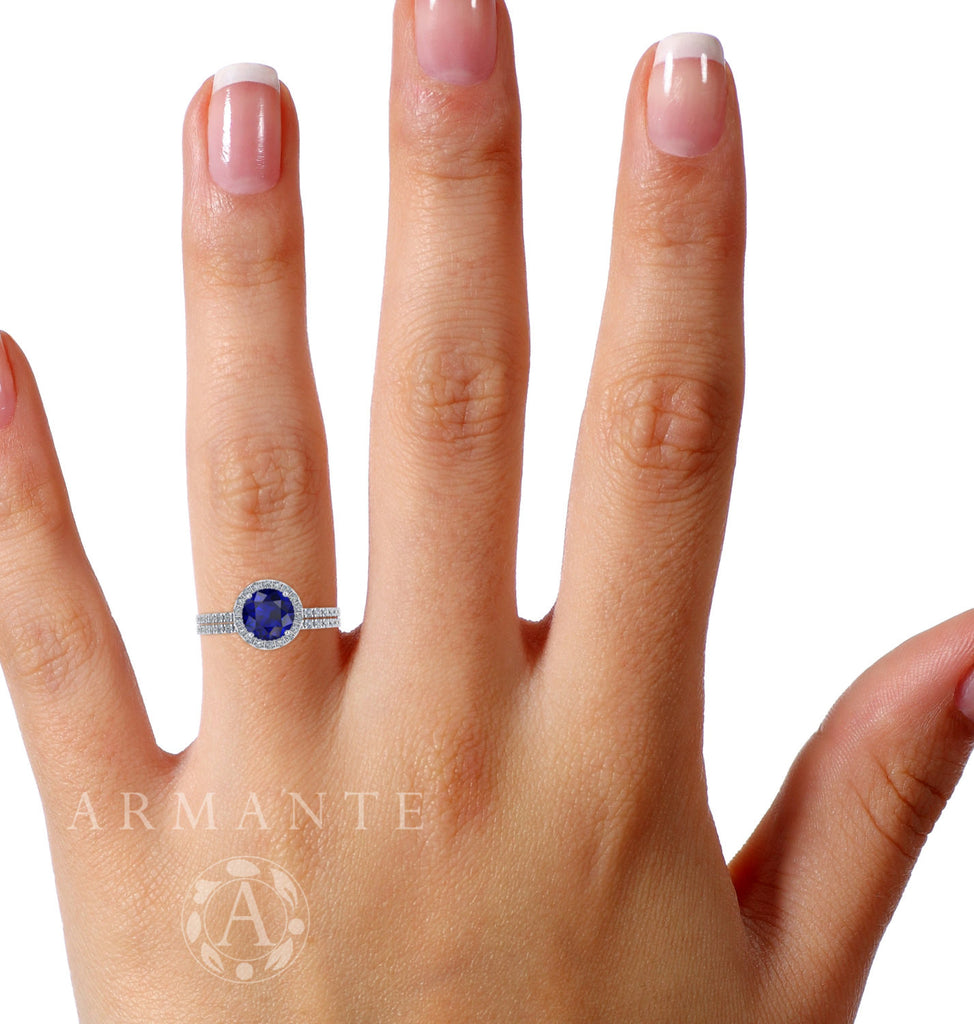 Blue and White Sapphire Wedding Ring Set.