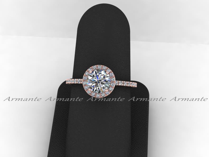 Moissanite & White Sapphire 14K Rose Gold Halo Wedding Ring