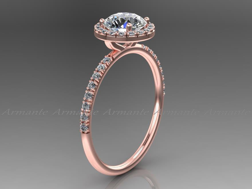 Moissanite & White Sapphire 14K Rose Gold Halo Wedding Ring