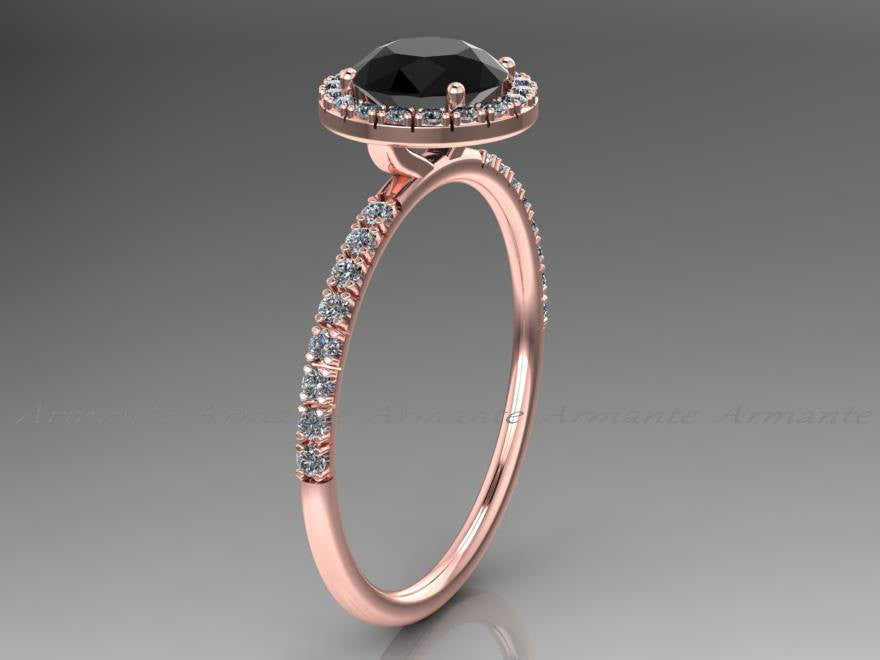 Halo Black Diamond Engagement Ring, Diamond Wedding Ring