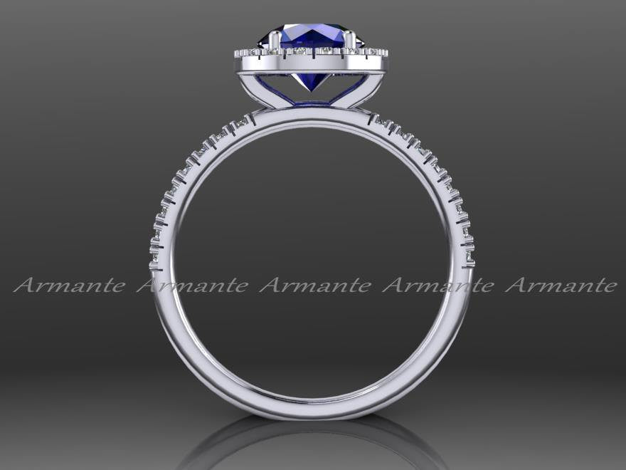 Lab Grown Blue Sapphire Engagement Ring, Diamond Free Ring
