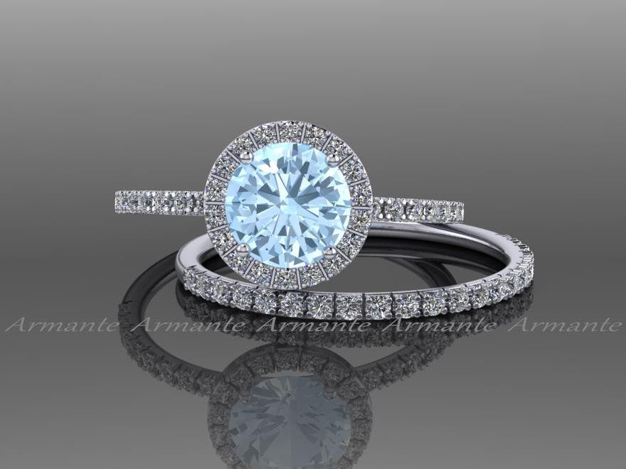 Aquamarine and Diamond Engagement Set