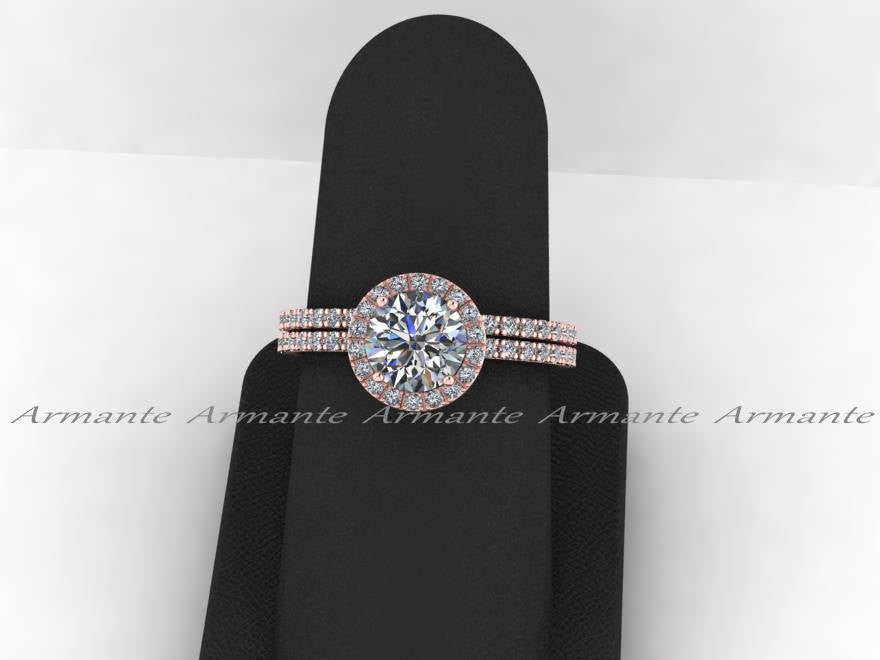 Rose Gold White Sapphire & Moissanite Wedding Ring Set