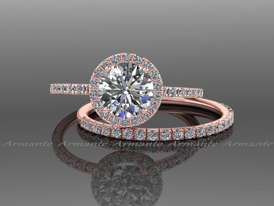 Rose Gold White Sapphire & Moissanite Wedding Ring Set