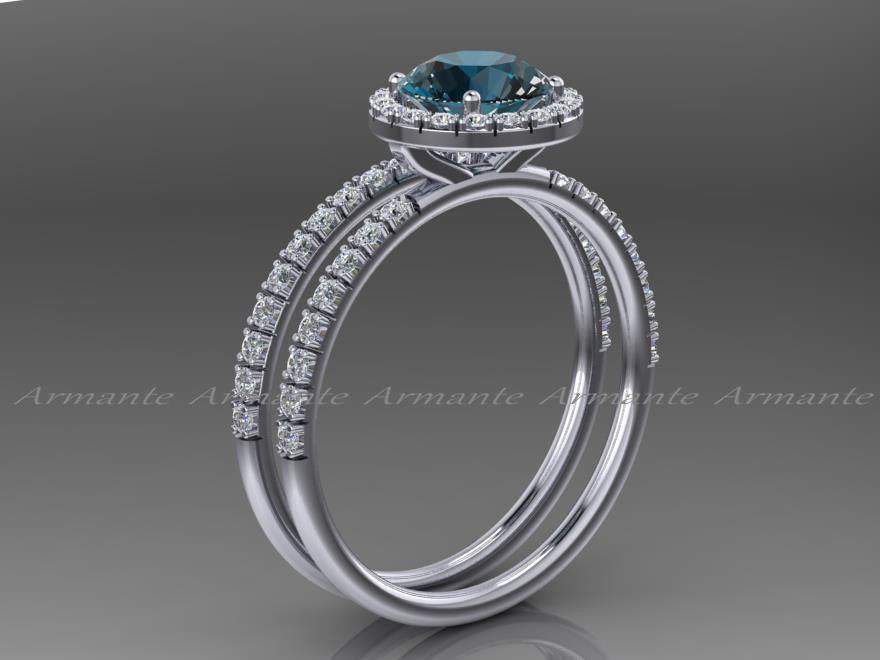 Diamond Free London Blue Topaz Engagement Ring Set