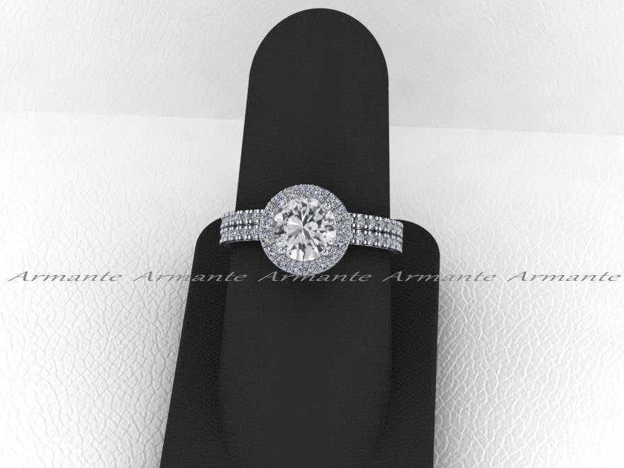 White Sapphire Engagement Ring Set, 14K White Gold