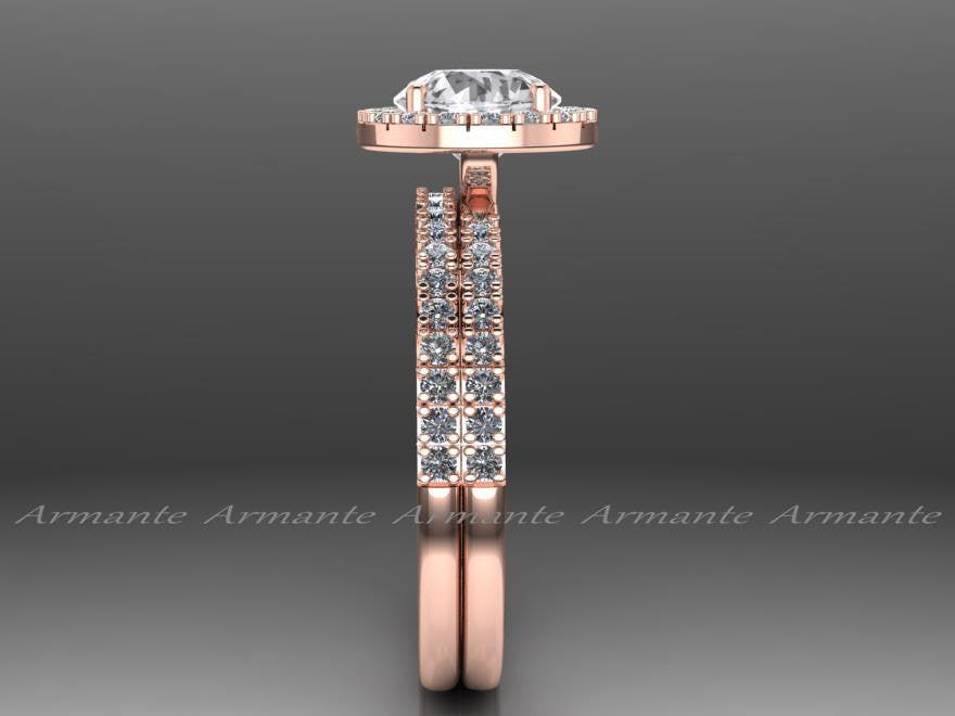 Rose Gold White Sapphire Engagement Set, Diamond Free
