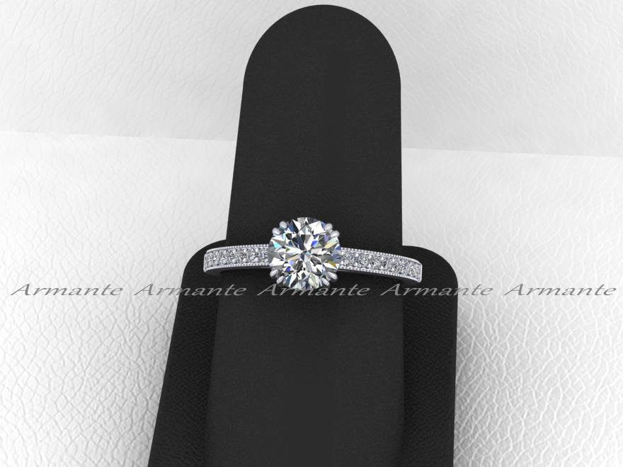 Solitaire Diamond And Moissanite Engagement Ring 14K White Gold