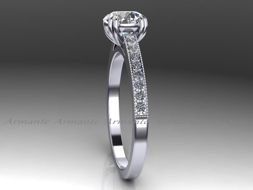 Solitaire Diamond And Moissanite Engagement Ring 14K White Gold