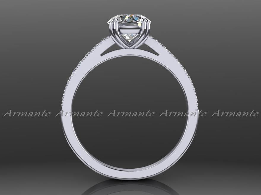 Solitaire Diamond And Moissanite Engagement Ring 14K White Gold