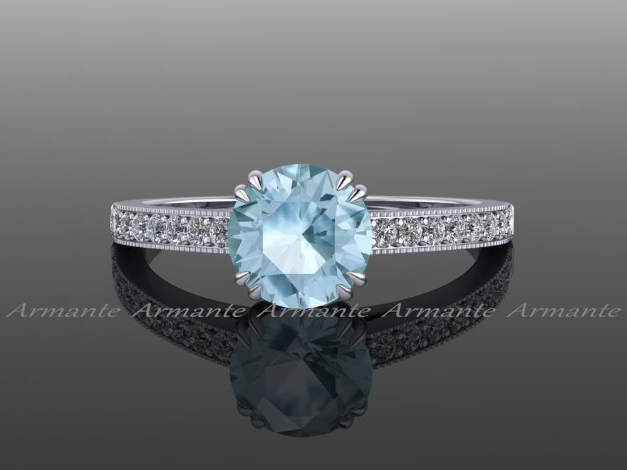Diamond And Aquamarine Solitaire Engagement Ring
