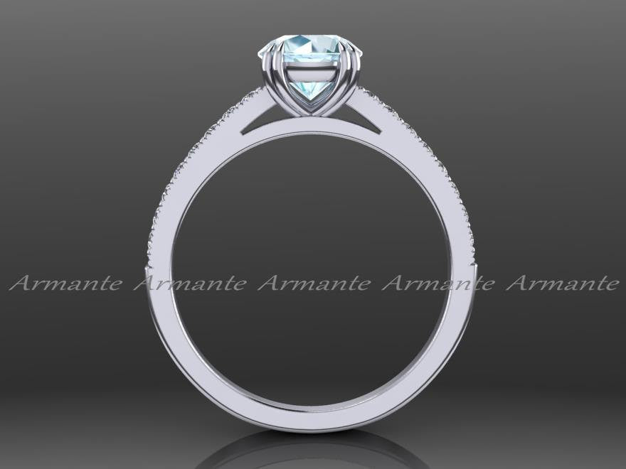 Diamond And Aquamarine Solitaire Engagement Ring