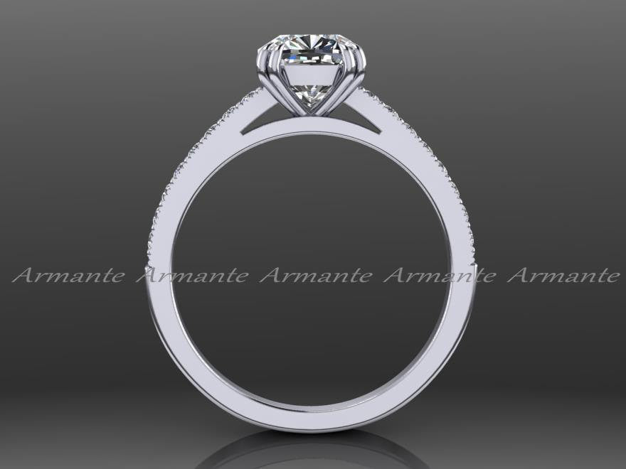 Diamond And Moissanite Engagement Ring 14K White Gold
