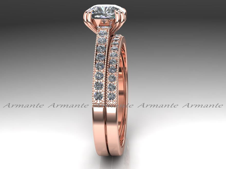 Rose Gold Soliatire Wedding Ring Set Moissanite