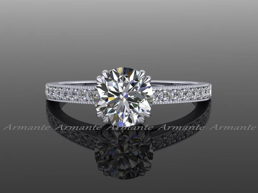Solitaire Diamond And Moissanite Engagement Ring 14K White Gold