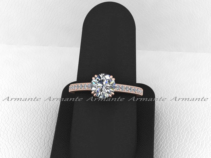 Vintage Style Solitaire Moissanite & Diamond Wedding Ring