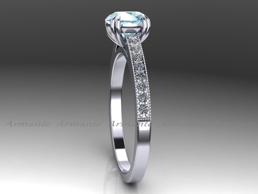 Diamond And Aquamarine Solitaire Engagement Ring