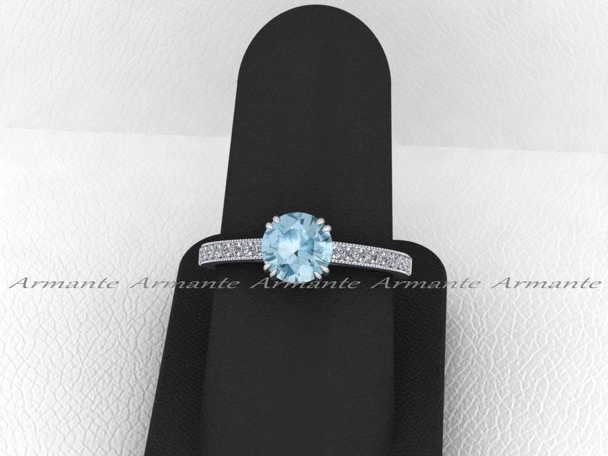 Diamond And Aquamarine Solitaire Engagement Ring