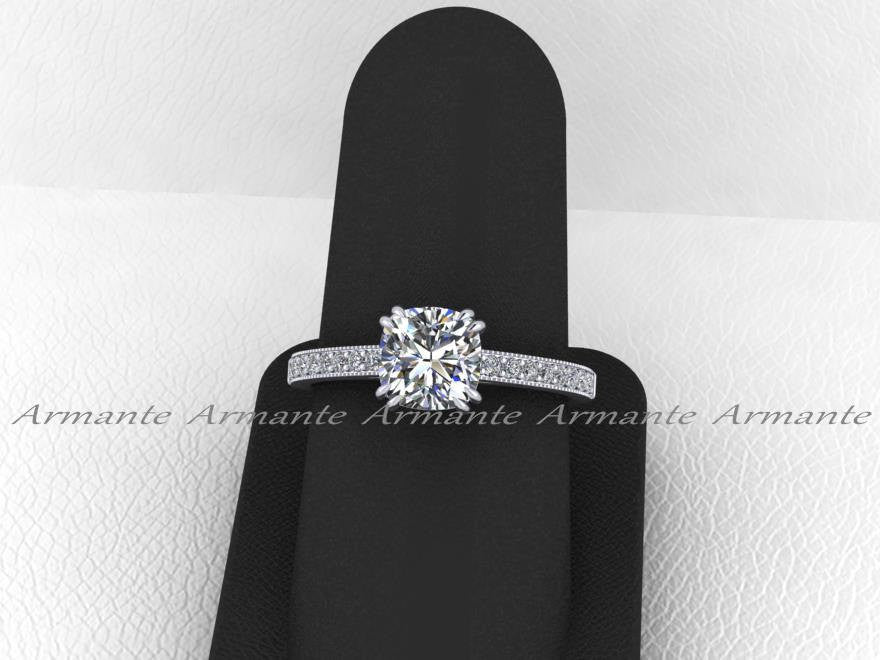 Diamond And Moissanite Engagement Ring 14K White Gold