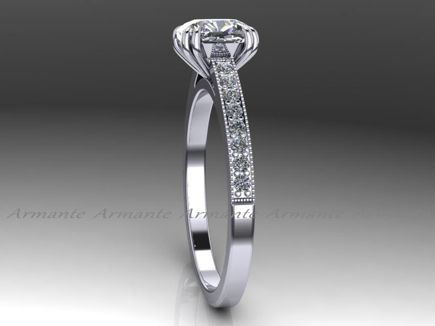 Diamond And Moissanite Engagement Ring 14K White Gold