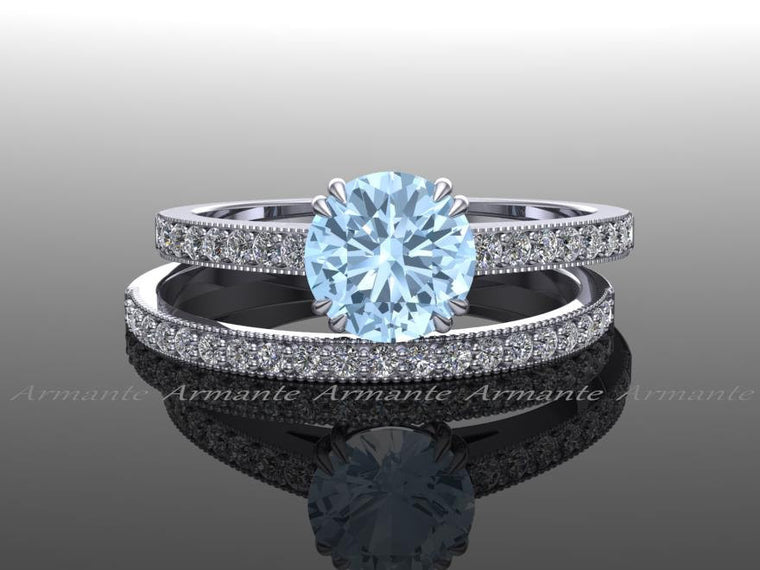 Diamond And Aquamarine Bridal Ring Set