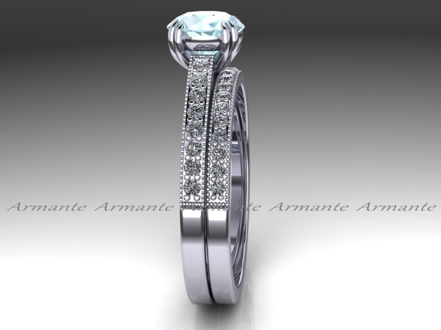 Diamond And Aquamarine Bridal Ring Set